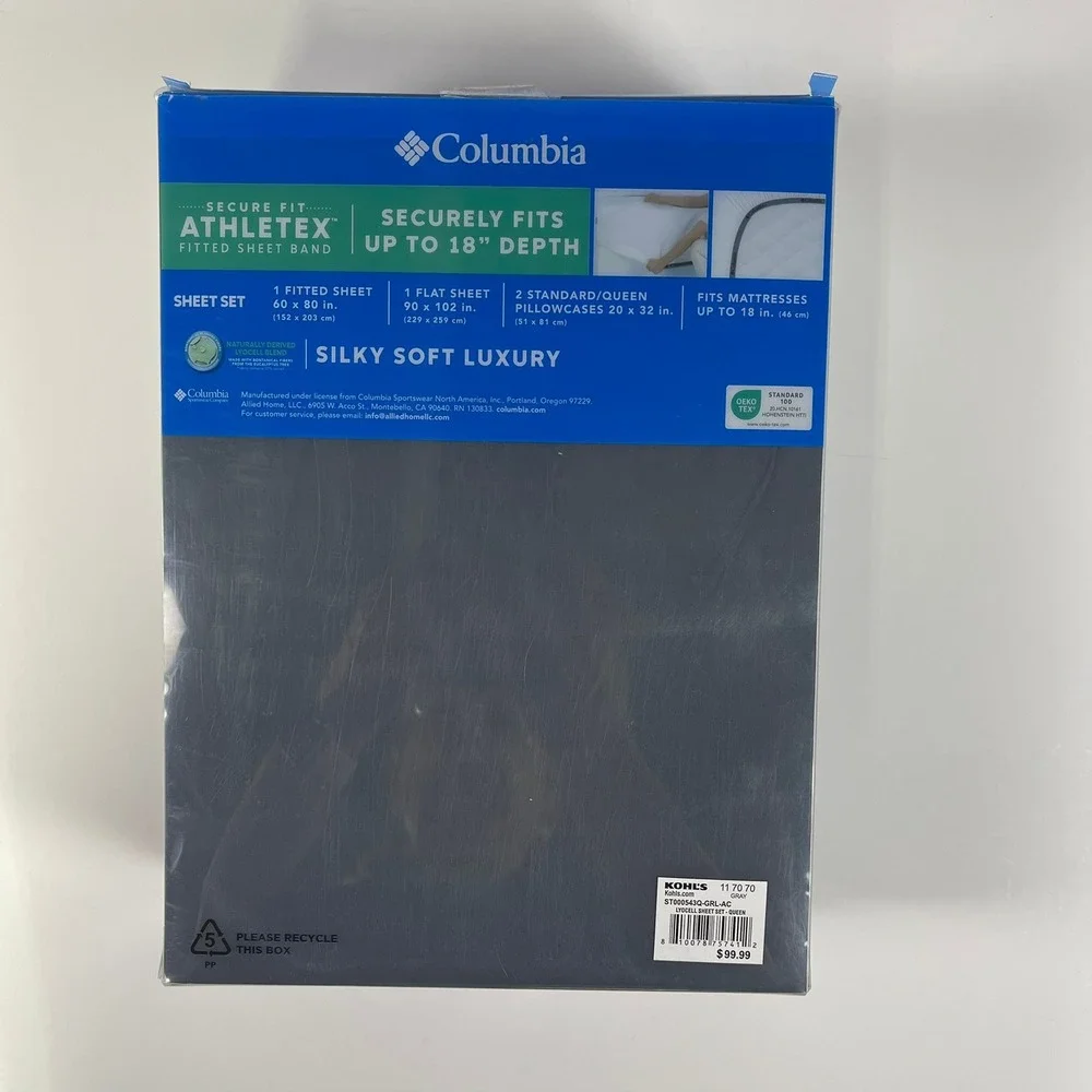 Columbia Silky Soft Luxury Queen Sheet Set Gray 4pc Lyocell 18in Deep Pocket